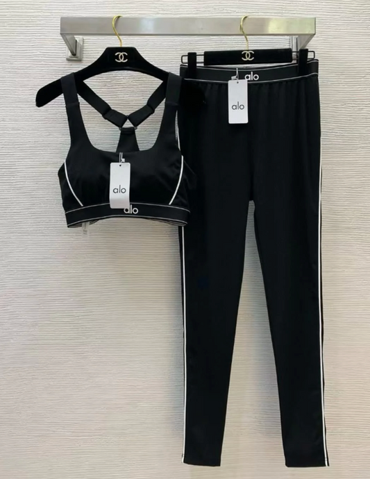 2pc Black Branded Workout Set